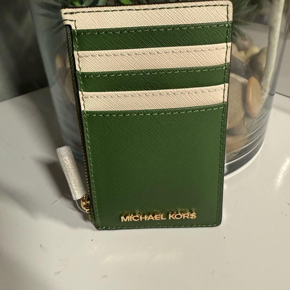 Michael Kors Green and Cream Card Holder